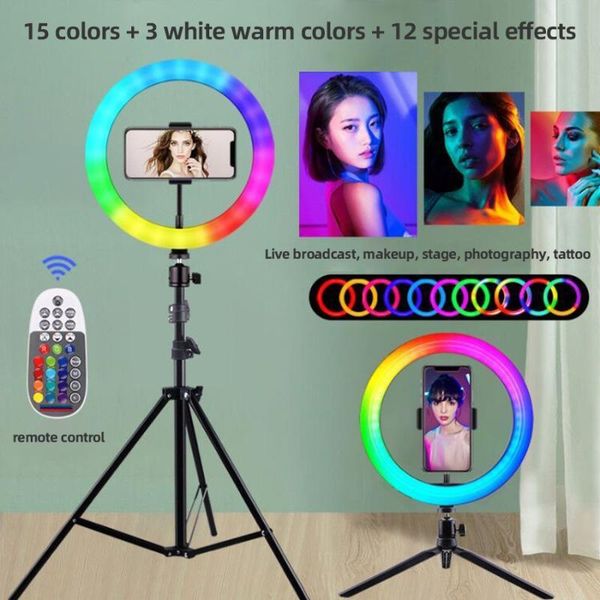 

mamen 10inch rgb led selfie ring light with tripod stand pgraphy dimmable ring lamp for tiktok youtube makeup