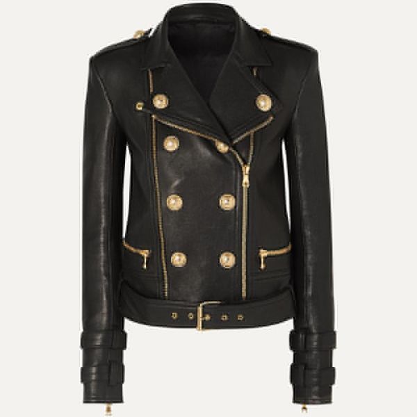 

2020 designer jacket women's lion buttons faux leather jacket motorcycle biker1, Black