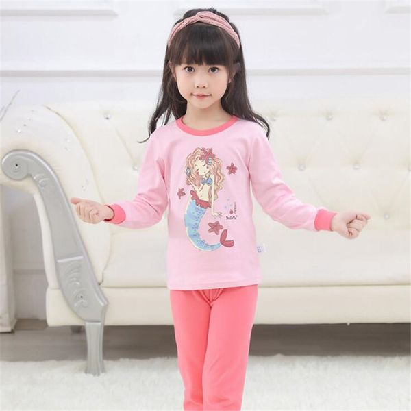 

cotton kids pajamas cartoon mermaid princess girls homewear clothes children's underwear clothing set todder baby sleepwear pjs y200704, Blue;red