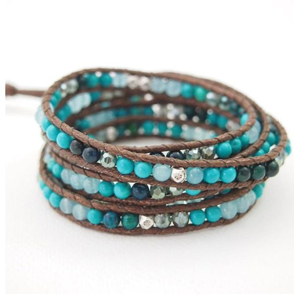 

natural stone beads wrap bracelets for women 5layers fahion jewelry faceted crystal alloy beaded bracelet pierre naturelle femme, Golden;silver