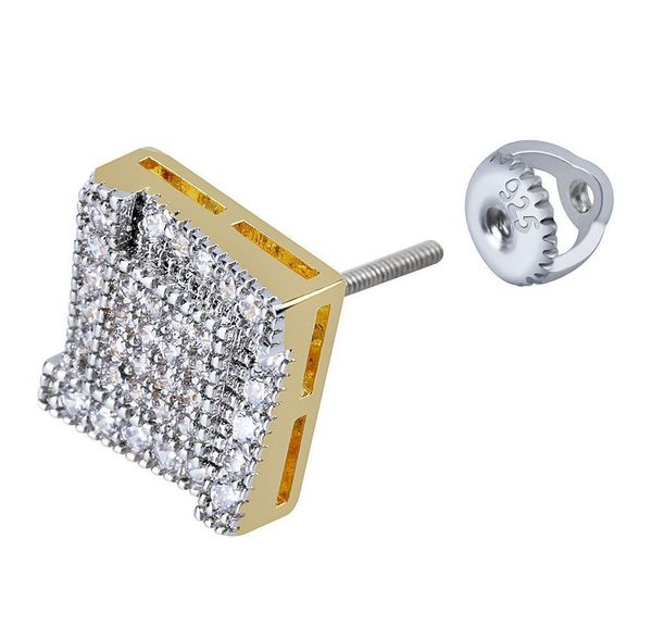 

18k gold hip hop cz zircon square earring studs 0.7-1.6cm for men and womens gifts iced out diamond stud earrings wmtygt otsweet, Golden;silver