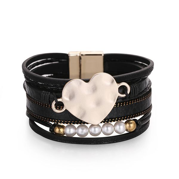 

pearl 4 colors bohemia multilayer charm bracelets love serpentine wristbands alloy leather chain bracelet fashion jewelr