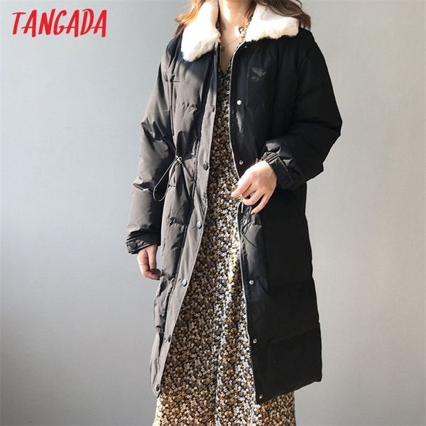 

tangada women fur collar oversize long parkas thick winter long sleeve pockets female warm overcoat asf75 201214, Black