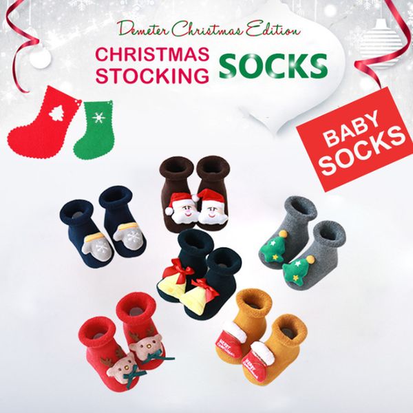 

infant christmas socks baby xmas newborn anti slip sock cartoon cute winter warm floor socks kids clothing yhm307, Pink;yellow