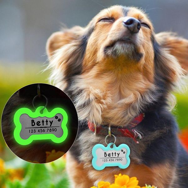 

флуоресценция персонализированная собака id tag пользовательские гравированные собаки теги светящиеся легкие аксессуары pet bone paw fi sqcl