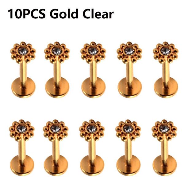 

10pcs surgical steel cz gem ear tragus helix cartilage triangle ear lobe stud zircon flower labret lip ring earrings piercing q sqcvcj, Silver