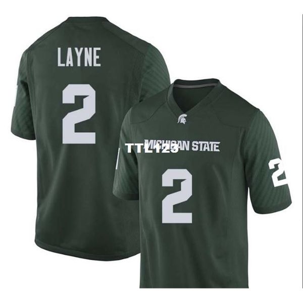 

121 michigan state spartans justin layne #2 real full embroidery college jersey size s-4xl or custom any name or number jersey, Black