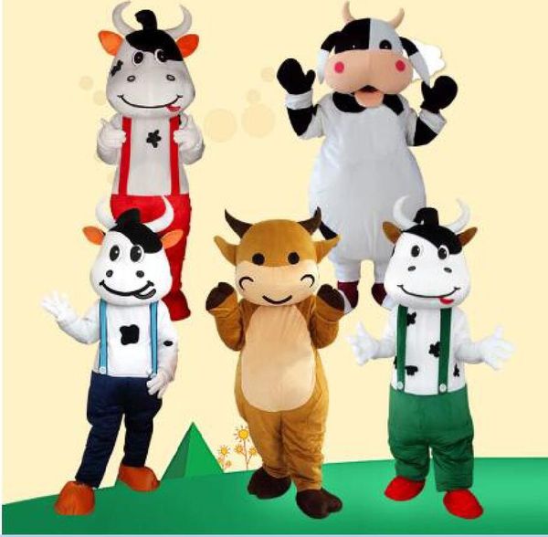 2018 Hohe qualität heiße weiß und schwarz milch kuh maskottchen kostüm bull kalf ox maskottchen milch phantasie kleid kostüme erwachsene anzug größe für halloween pa