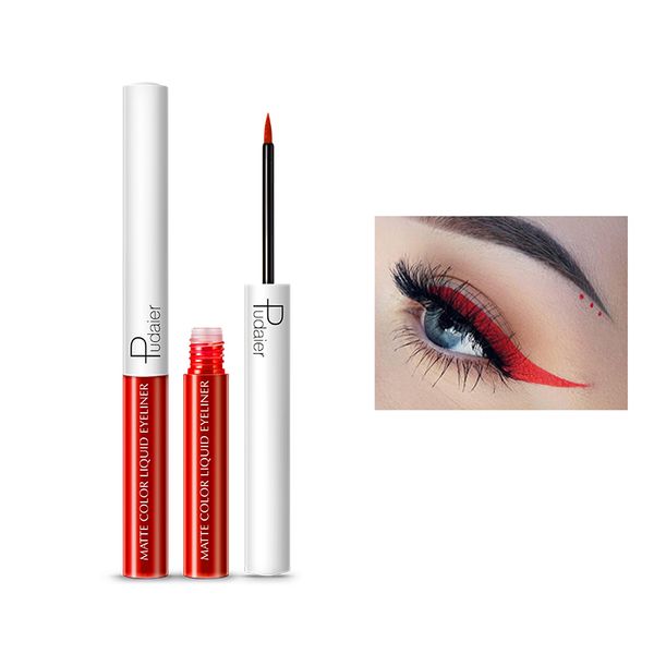 Mattflüssiger roter Eyeliner, bunt, professionell, schnell trocknend, wasserfest, schweißfest, langlebig, farbiger Eyeliner, weiß-blaues Augen-Make-up