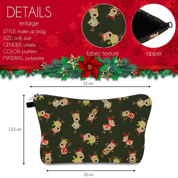 

christmas cosmetic printed pouch sundries storage bags cross border fashion handbag portable travel zipper organizer bag dha1273