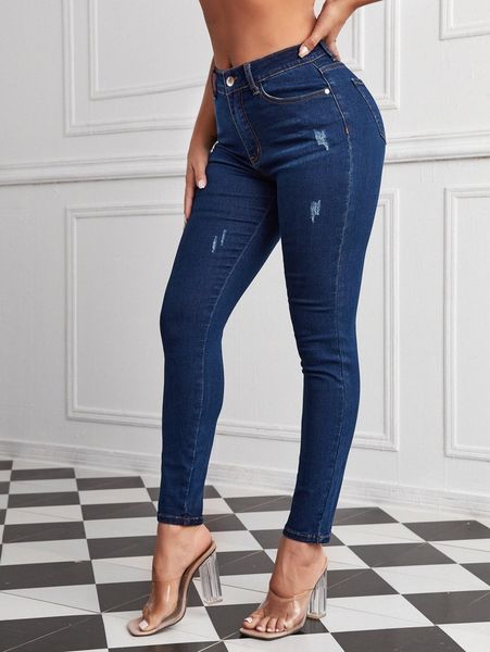 

stonewash high-rise skinny jeans q109#, Blue