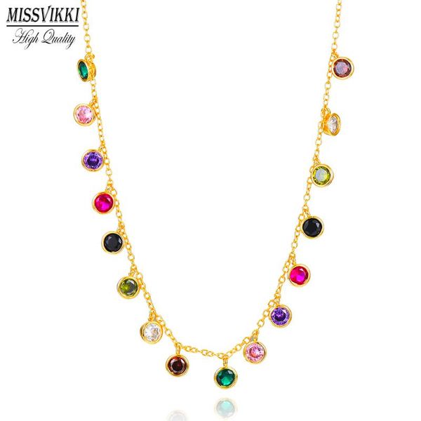 

pendant necklaces missvikki cute romantic shiny charm chain necklace multicolor cubic zirconia rainbow pendants bijoux quality, Silver