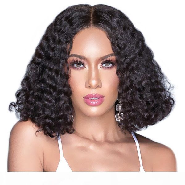 

curly lace front wigs glueless bob wig malaysian human hair wigs wavy with slightly baby hair for black women short curly lace wigs, Black;brown