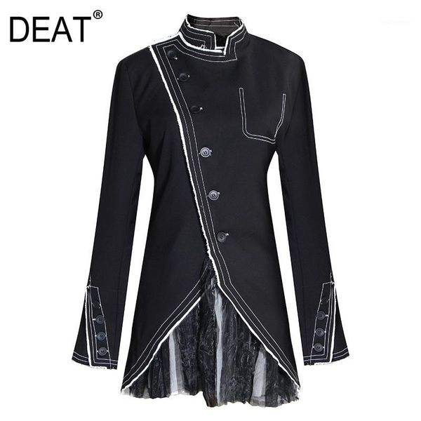 

deat 2020 new spring turlteneck vintage tassels denim patchwork single breasted chinese styles slim waist jacket female coat1, Black;brown
