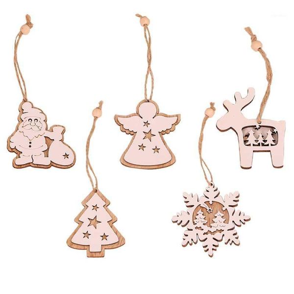 

santa claus pendant christmas ornament printing white double-layer wooden pendant christmas tree1