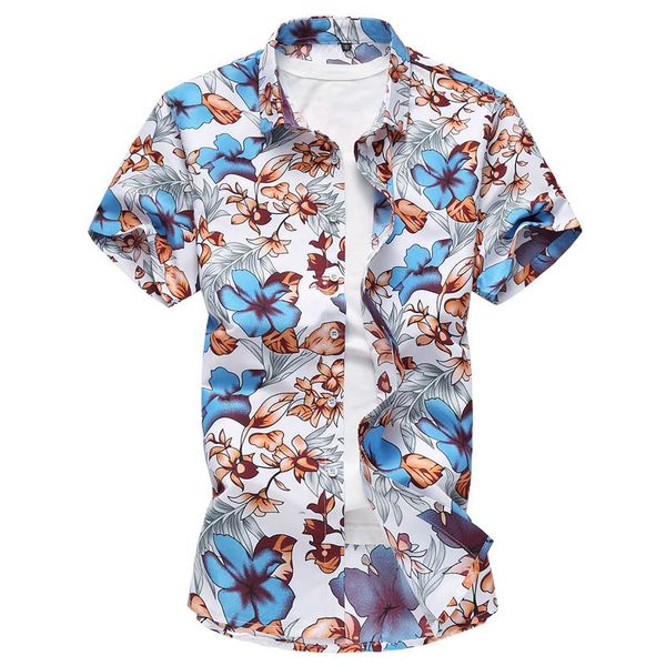 

men's casual shirts 2021 hawaii fashion floral printing mens shirt slim fit long sleeves clothing flower s-7xl, White;black