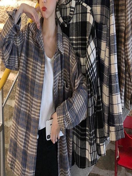 

women's blouses & shirts autumn 2021 retro plaid shirt long sleeve women winter, White