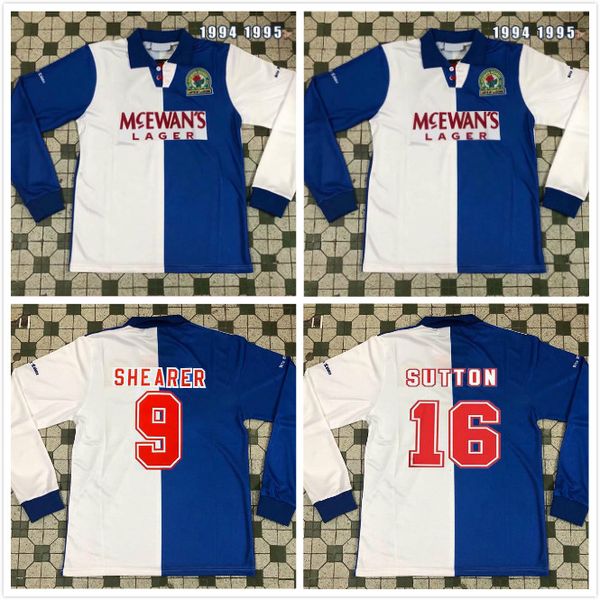

blackburn rovers long sleeve 1994 1995 retro soccer jersey blackburn alan shearer sutton hendry sherwood berg vintage classic foo, Black;yellow