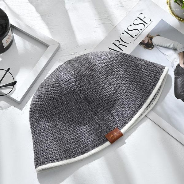 

wide brim hats women's wool knitted bucket korean casual female autumn winter warm knitting fisherman cap fashion solid color panama ha, Blue;gray