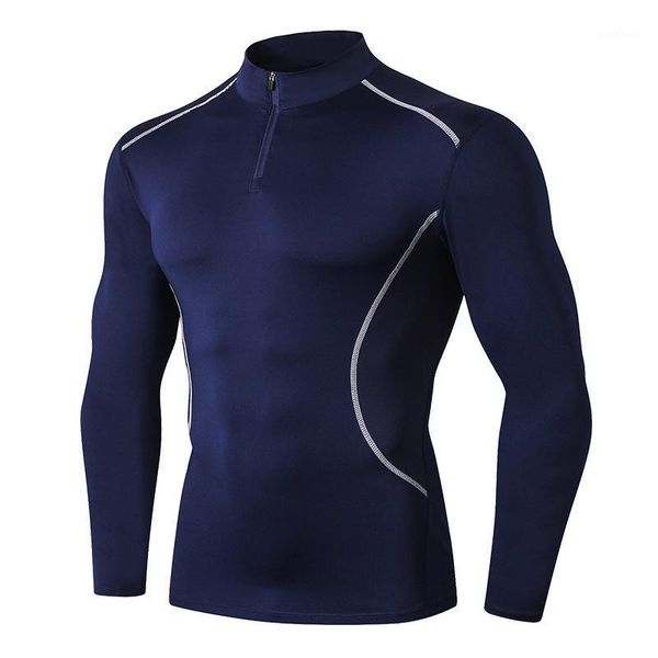 

men autumn t-shirt stand-up collar fitness clothes sports running training long sleeve high elastic quick-drying tight clothes1, Black;blue