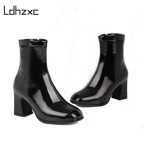 

boots ldhzxc black ankle autumn square high heels female round toe pu leather ladies casual shoes woman