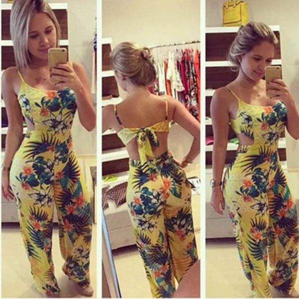 

women 2020 floral print boho jumpsuit deep v-neck summer romper lady overalls long pants backless playsuit drop shipping, Black;white