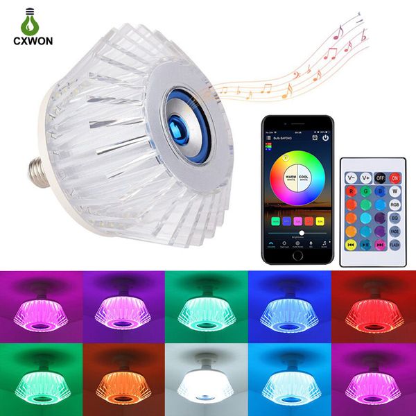 Новый дизайн лампочки света 85-265V 36W E27 B22 алюминиевая музыка Play Bluetooth Control Control Dimmable Smart LED лампа WTIH пульта дистанционного управления