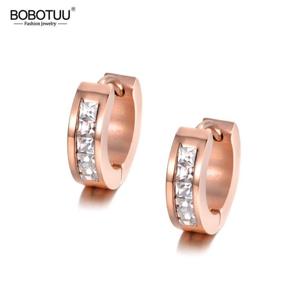 

hoop & huggie bobotuu cubic zirconia earrings white crystal jewelry stainless steel rose gold color rhinestone for women be18484, Golden;silver