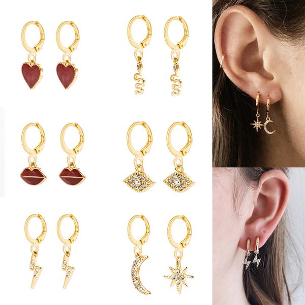 

npkds женщины геометрические серьги hoop серьги хряща серьги небольшое звезда сердце освещение змея змея золотой очарование обручи ювелирные, Golden