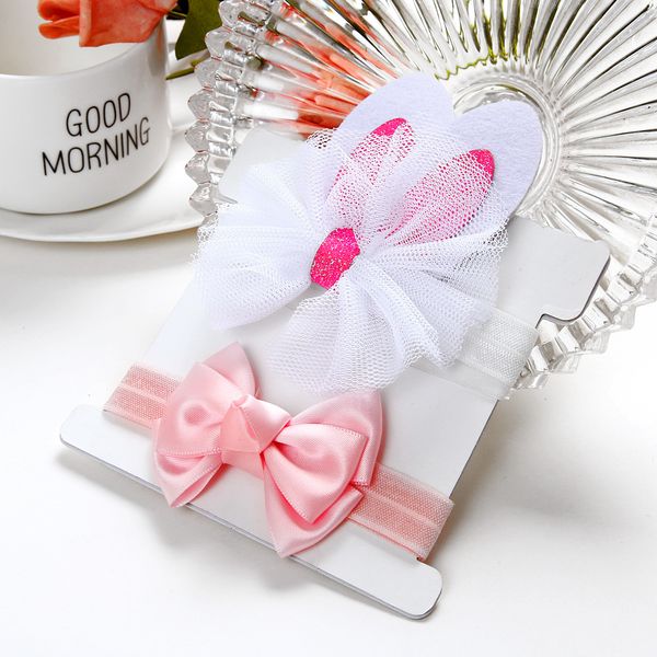 

cute baby girl big bowknot headbands infants kids cartoon rabbit ear design hair sticks 2-piece set children elastic hair accessories, Slivery;white