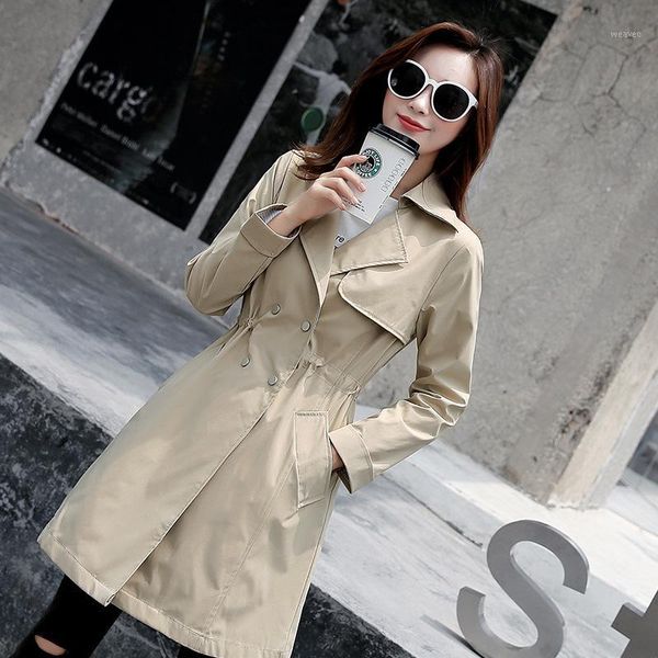 

trench coat chic women's 2020 spring autumn long section korean new slim waist drawstring windbreaker female coat outerwear1, Tan;black