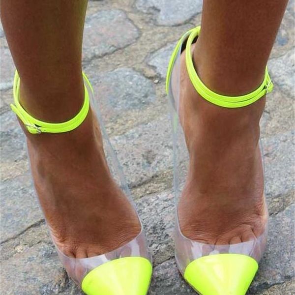 

fashionable neon ladies high heels transparent because you shredded women ankle buckles pumps feminine party spring shoes s73s, Black