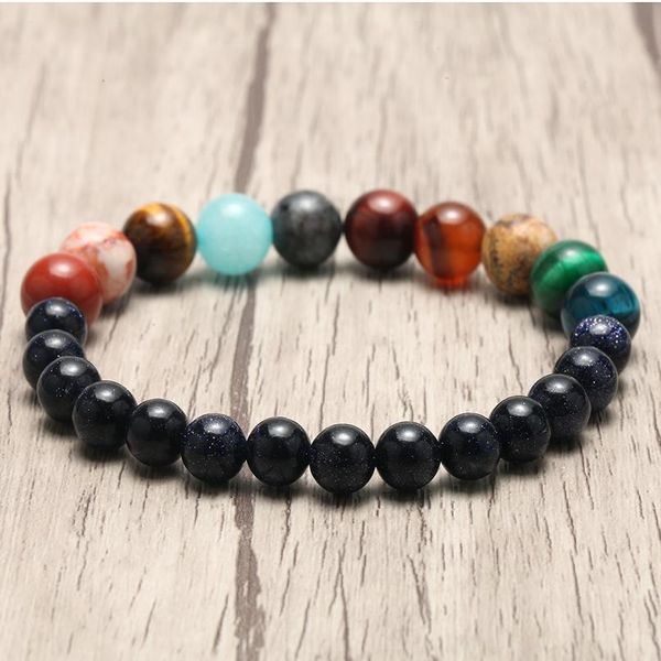 

7 chakra bracelet for women & men planet reiki natural stone beads yoga women's bracelets wristband fashion couple qylgky, Black