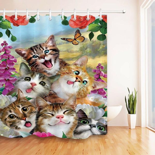 

cute funny cats shower curtain liner waterproof fabric bathroom dÃ©cor