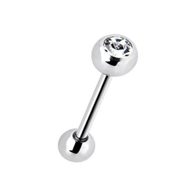 

1pcs stainless steel rhinestone tongue ring barbell bar tongue piercing cartilage helix tragus ring body jewelry pircing lengua f sqcbuo, Silver