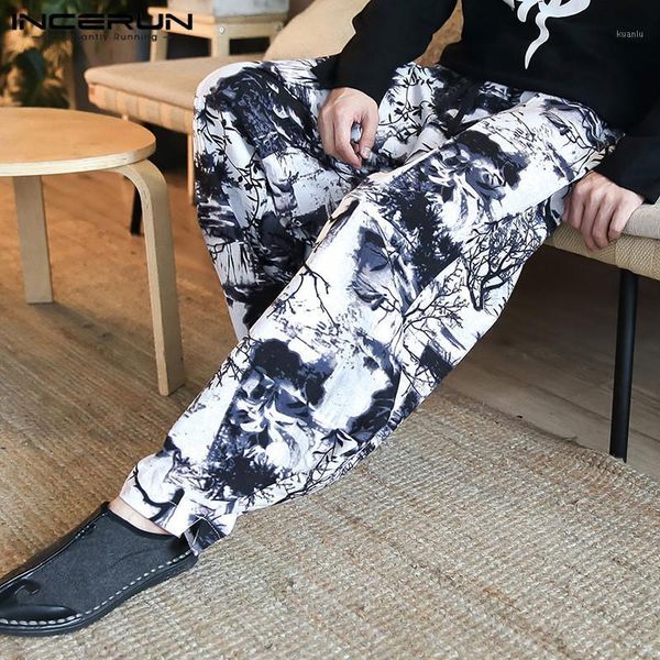 

2020 printed streetwear men harem pants hiphop loose ethnic retro pantalon hombre drop crotch pants joggers trousers men incerun1, Black