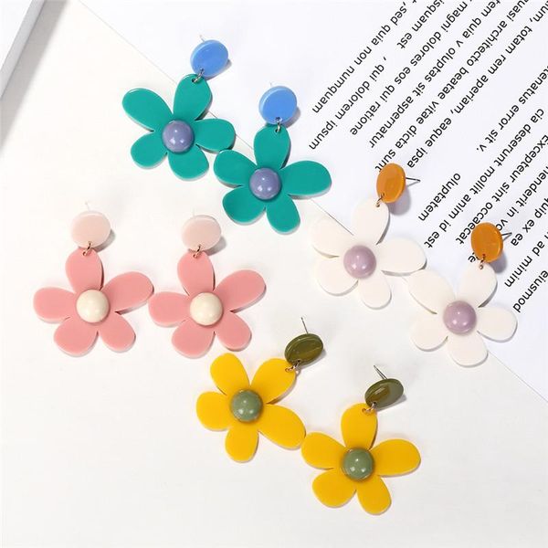

fashion flower petal pendant acrylic earrings for women summer beach accessories stud ear jewelry party gifts, Golden;silver