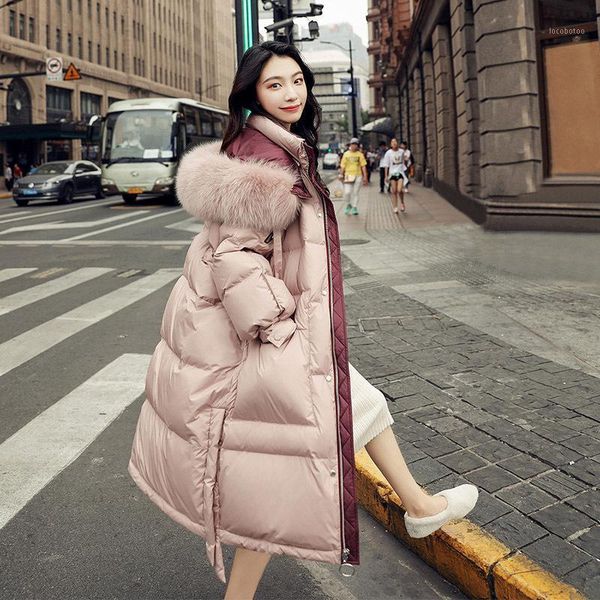 

women's down & parkas big real fur hooded jacket 90% white duck loose coat long thick warm snow outwear female puffer jackets1, Black