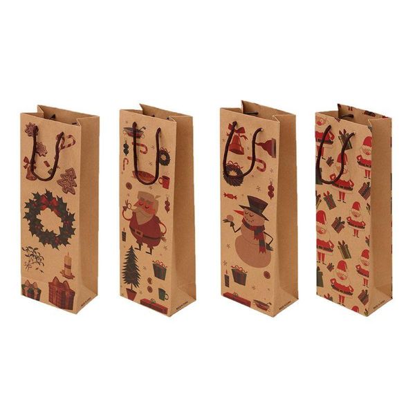 

12pcs christmas kraft paper wine bottle gift bags reusable present packaging for xmas party favor housewarming drop shipping
