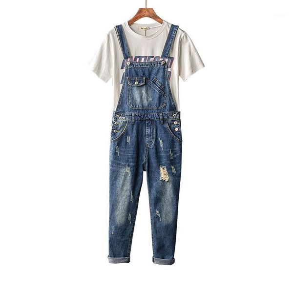 

mens retro distressed jeans hommes 2020 streetwear bib overall denim men plus size ankle ripped jean pants korean clothing 5xl1, Blue