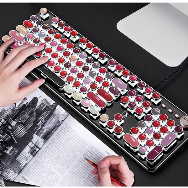 

mechanical keyboard metal backlit retro usb wired 104 keys office for lapdeskpc gamer game keyboard