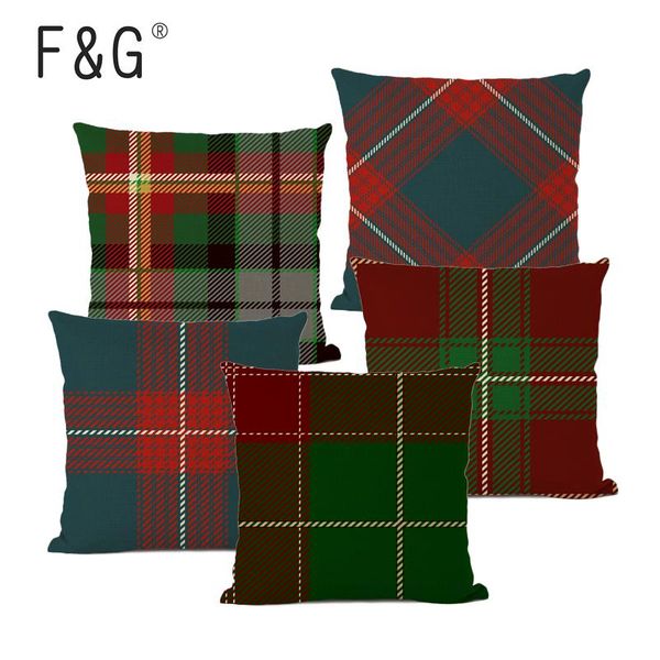 

cushion/decorative pillow plaid geometric cushion cover high-quality linen green red home office sofa decoration 45cmx45cm