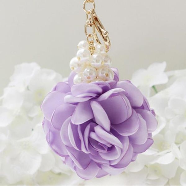 

new rose shape cloth flower ball keychain key ring for women bag pearl car pendant jewelry gifts trinket key chain eh400 h bbygnr