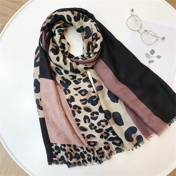 

ladies new fashion leopard patchwork viscose shawl scarf autumn winter muffler headband foulard sjaal wrap hijab snood 180*100cm y201007, Blue;gray