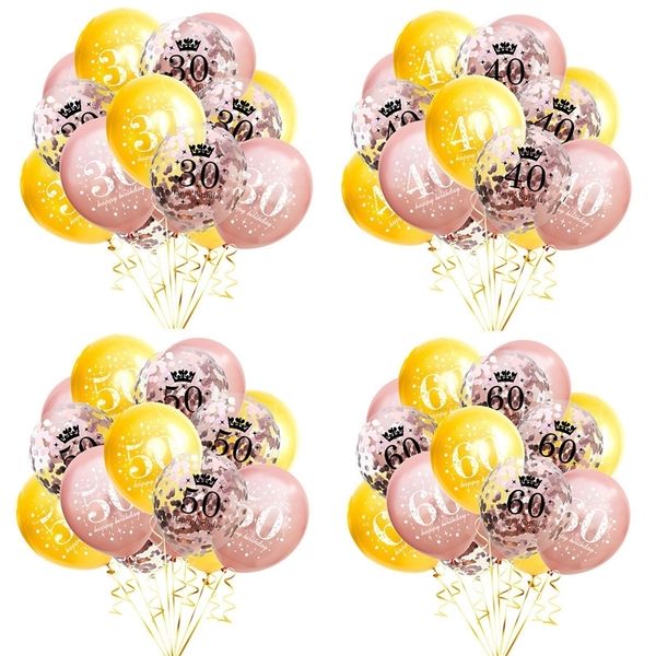 

latex anniversary balloon 10 16 18 30 50 numbers +5 confetti balloons 15pcs/lot birthday party wedding engagement decoration ornament g12203