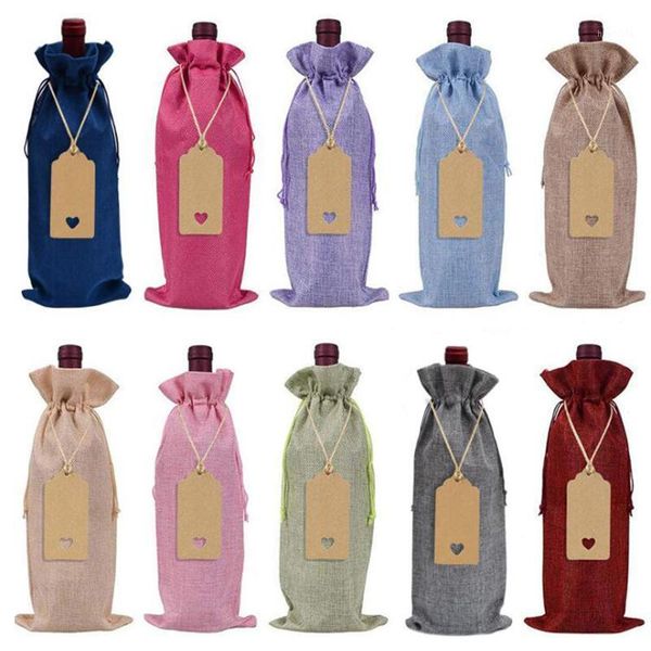 

10pc 15*35cm rustic jute burlap wine bags drawstring wine bottle covers reusable bottle wrap gift package bags1
