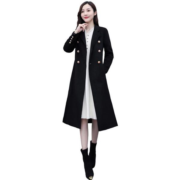 

winter 2020 new women's double-sided woolen overcoat long women's slim cashmere coat solid color fashionable woolen coat a268, Black