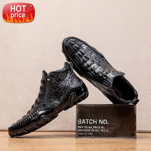 

new men's crocodile grain leather fashion business men's shoes for fall/winter plus cashmere warm casual outdoor shoes #gx26