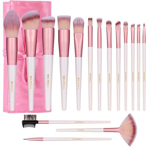 

bs-mall makeup brush set 16 pcs premium synthetic foundation powder concealers eye shadows blush makeup brushes lip cosmetic brushes(white r