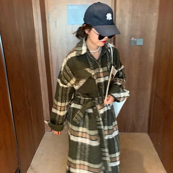 

winter coats vintage jackets women grid elegant size long wool cloak korean plus and coat jacket warm cape female 2020 idxpq, Black